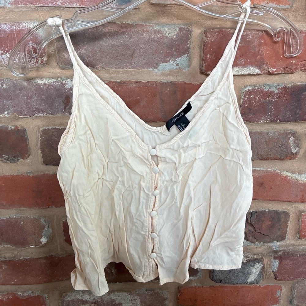 Forever 21 Cream Button-Front Cropped Cami